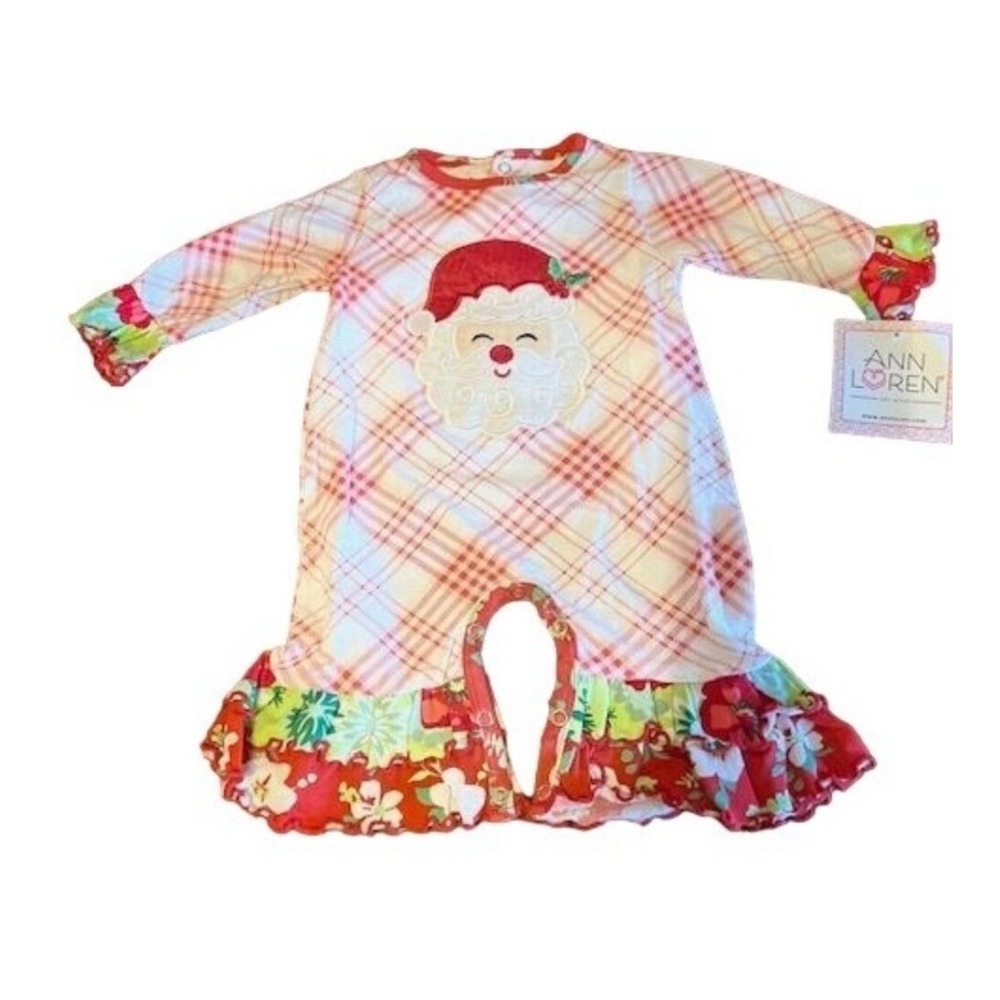 Ann Loren Baby Girls Santa Plaid Floral Ruffle Christmas Romper 24 Months